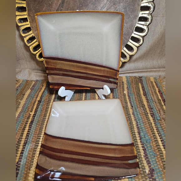 Retired Sango glazed stoneware Avanti Brown 8" square salad plates 4722 Set of 2 - Picture 5 of 8